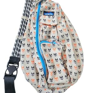 KAVU Gray Fox Print Sling Bag with Blue and Orange Accents